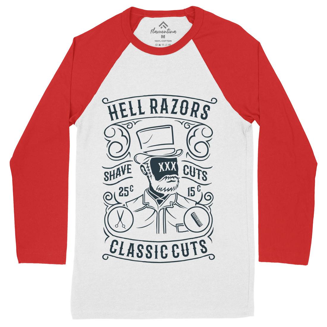 Hell Razors Mens Long Sleeve Baseball T-Shirt Barber B220