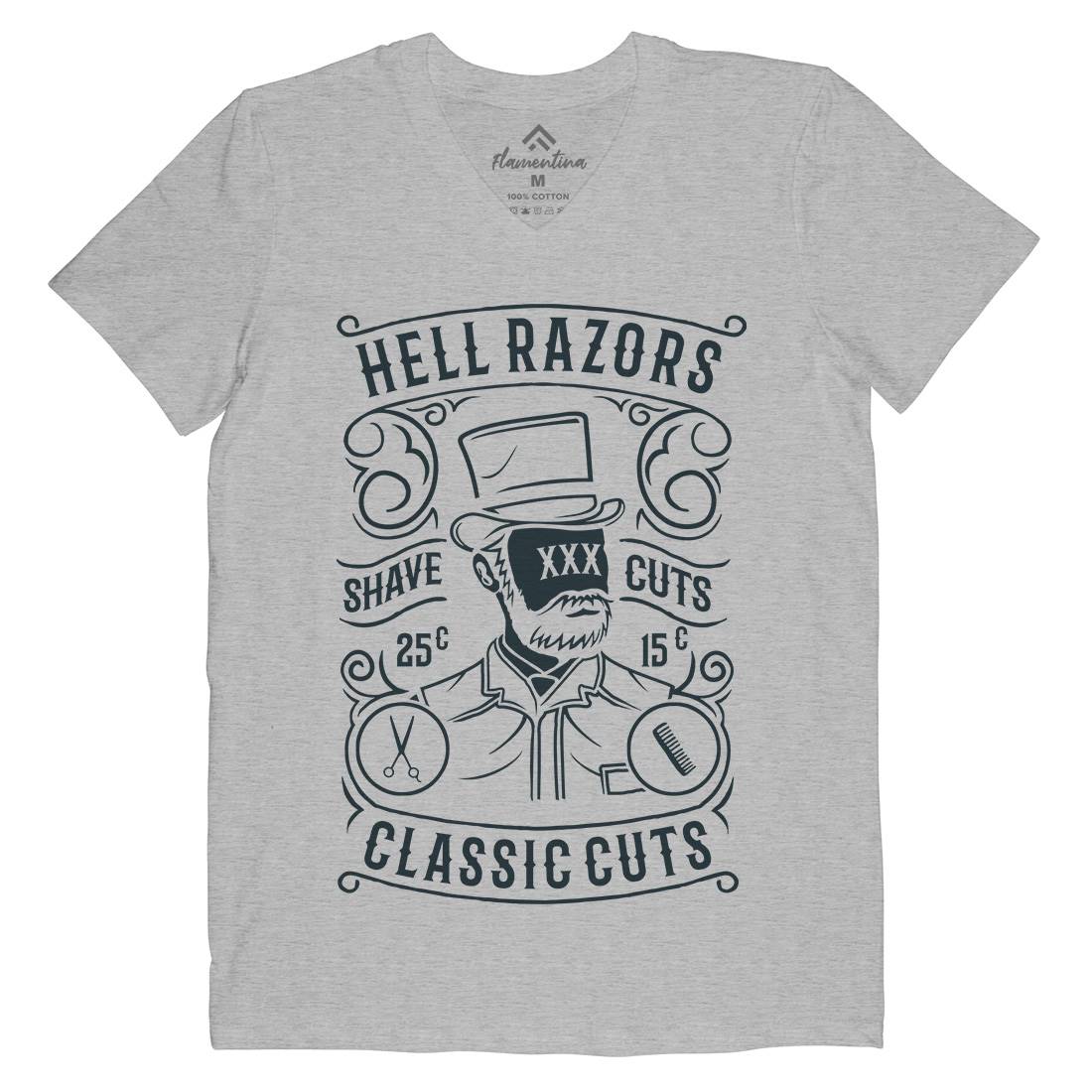 Hell Razors Mens V-Neck T-Shirt Barber B220