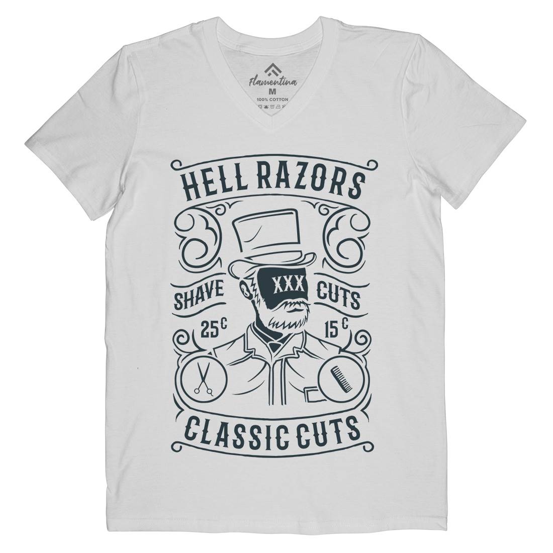 Hell Razors Mens V-Neck T-Shirt Barber B220