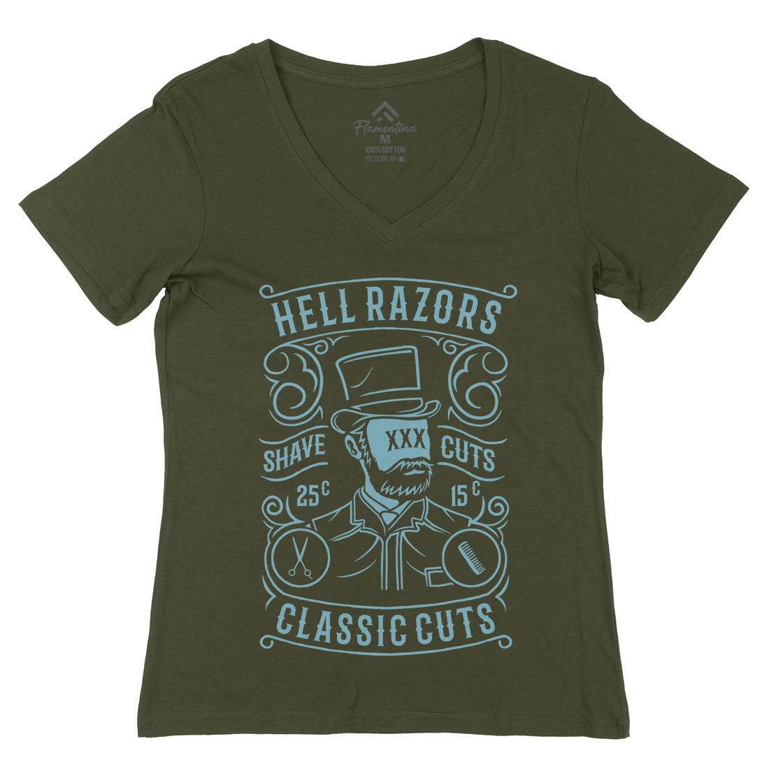 Hell Razors Womens Organic V-Neck T-Shirt Barber B220