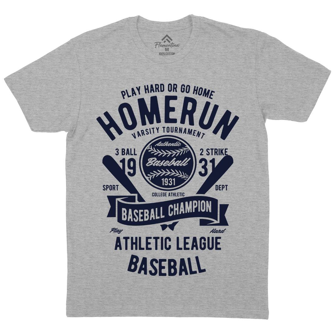 Homerun Baseball Mens Organic Crew Neck T-Shirt Sport B221