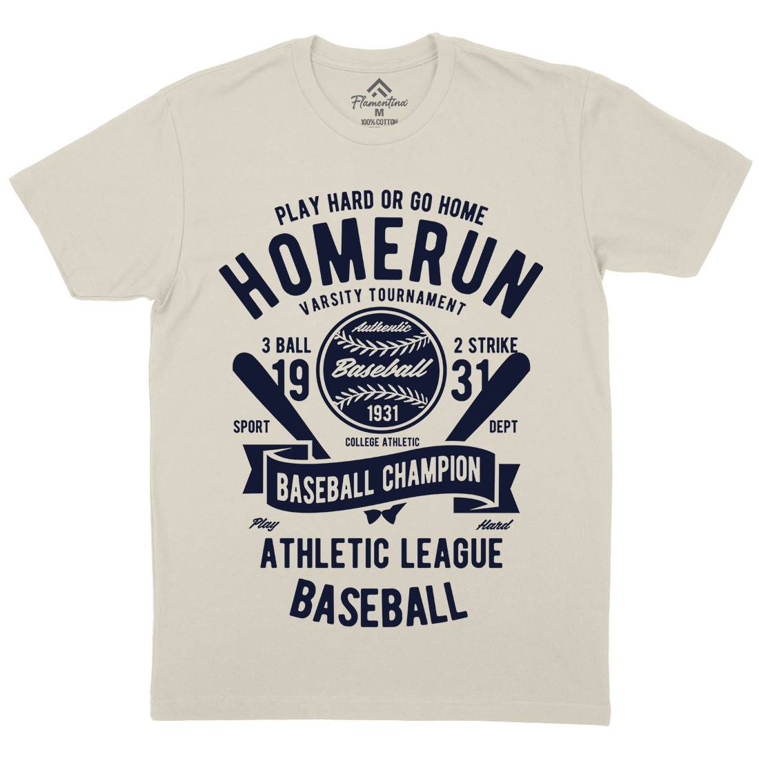 Homerun Baseball Mens Organic Crew Neck T-Shirt Sport B221