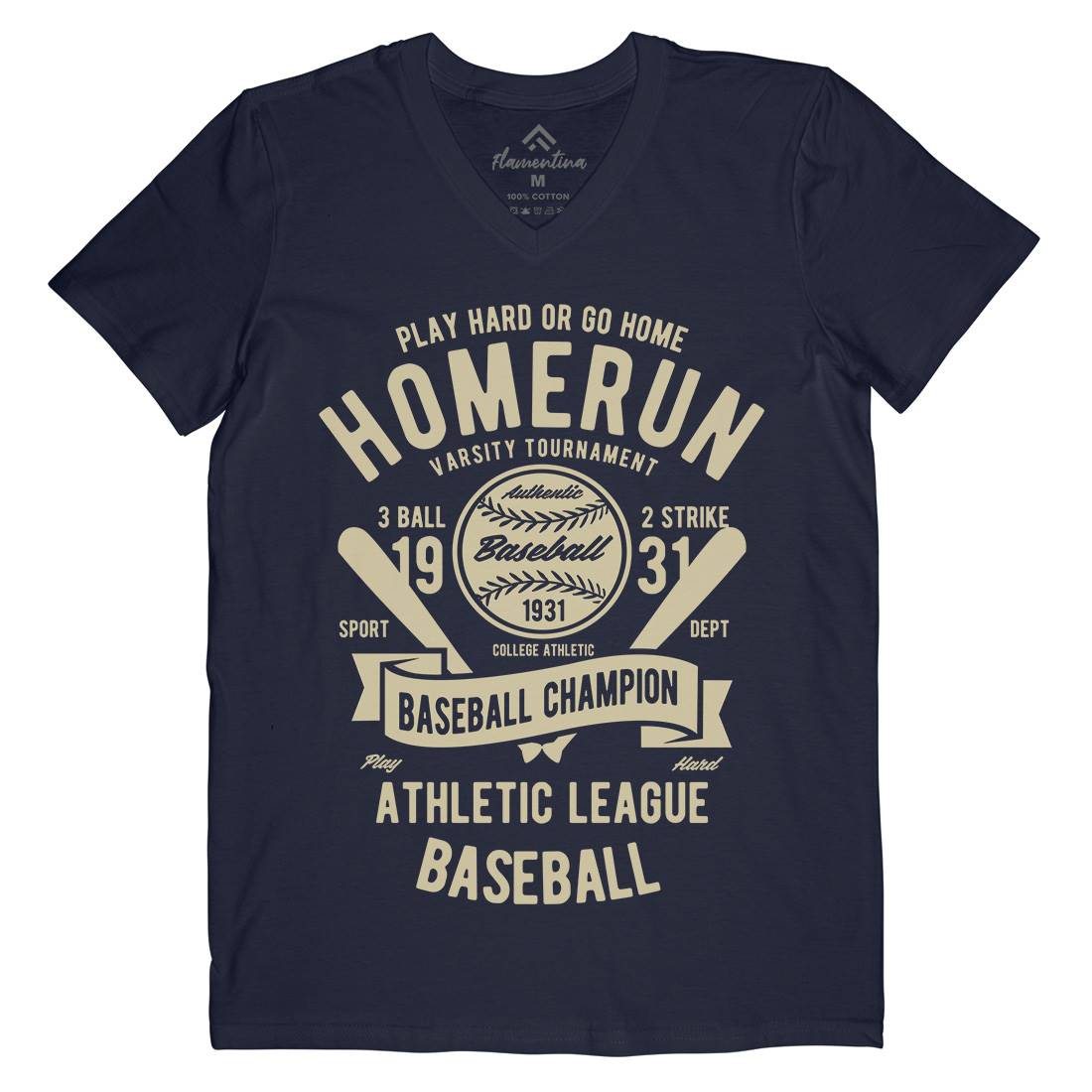 Homerun Baseball Mens Organic V-Neck T-Shirt Sport B221
