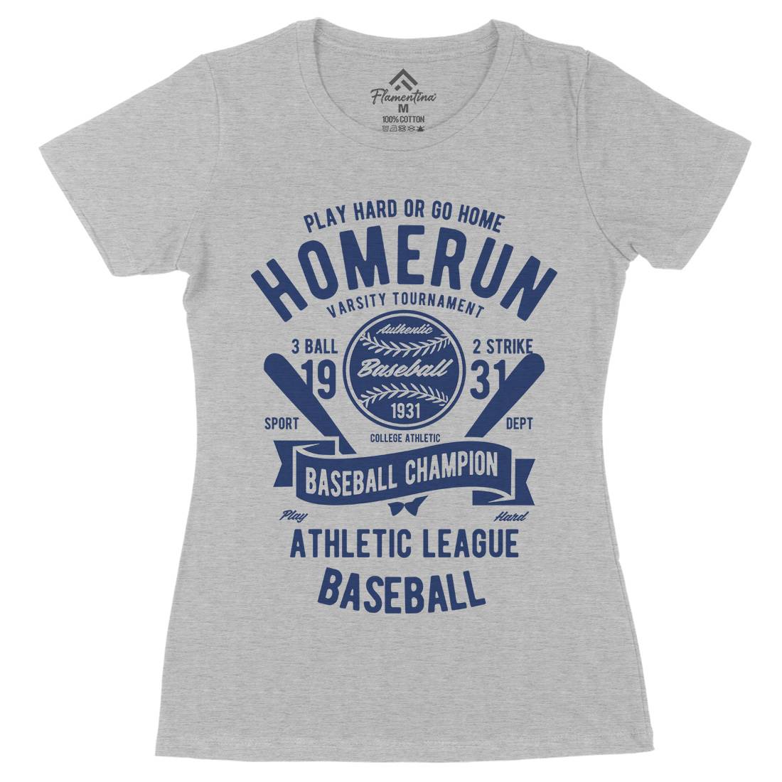 Homerun Baseball Womens Organic Crew Neck T-Shirt Sport B221