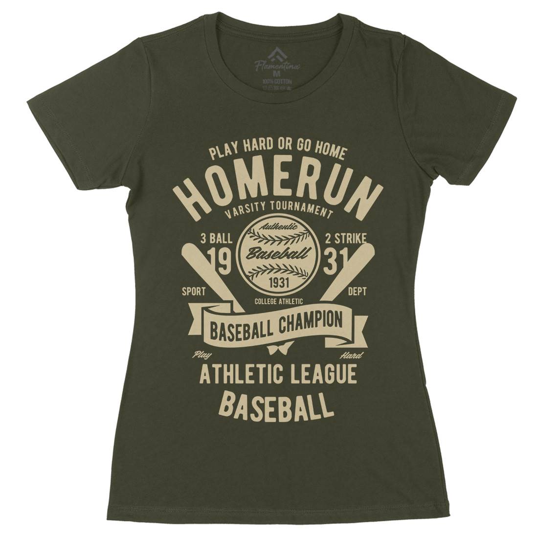 Homerun Baseball Womens Organic Crew Neck T-Shirt Sport B221