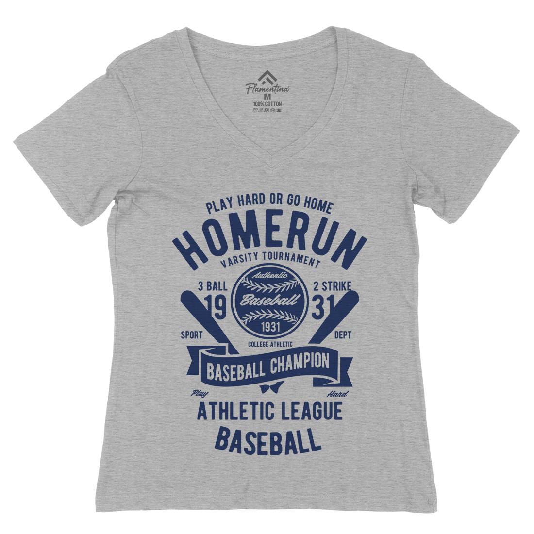 Homerun Baseball Womens Organic V-Neck T-Shirt Sport B221