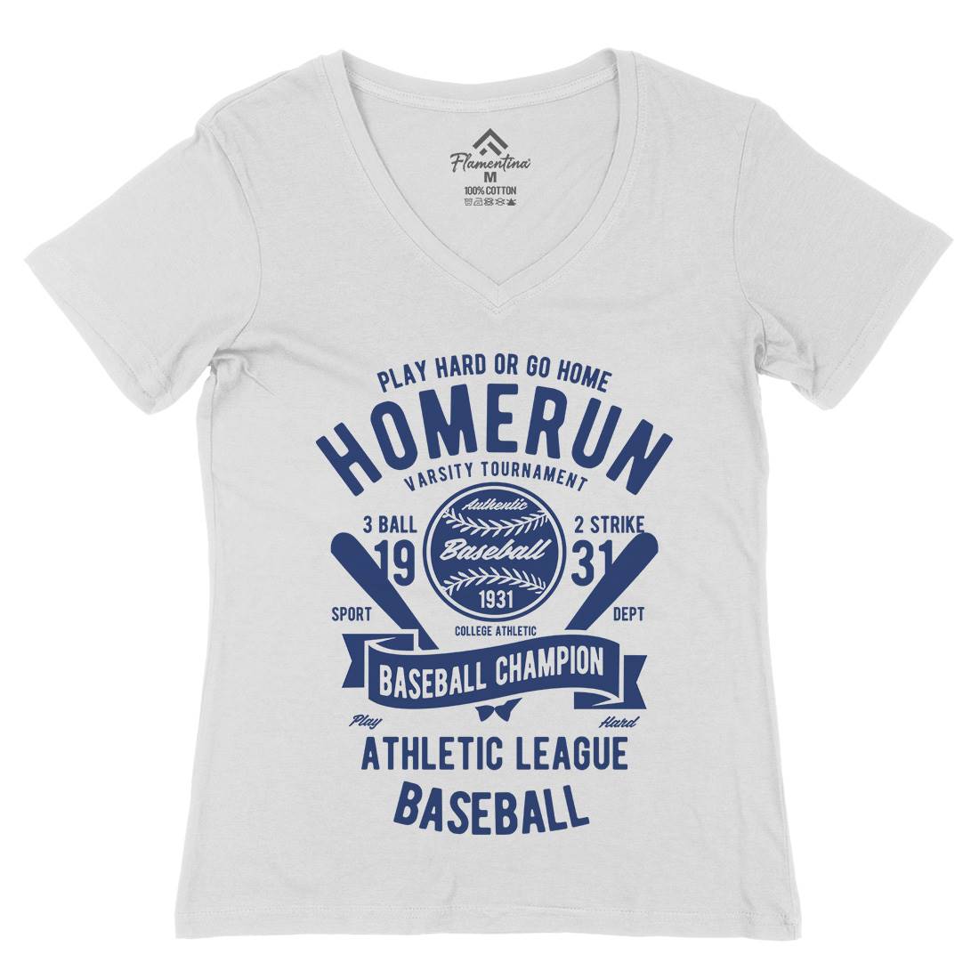 Homerun Baseball Womens Organic V-Neck T-Shirt Sport B221