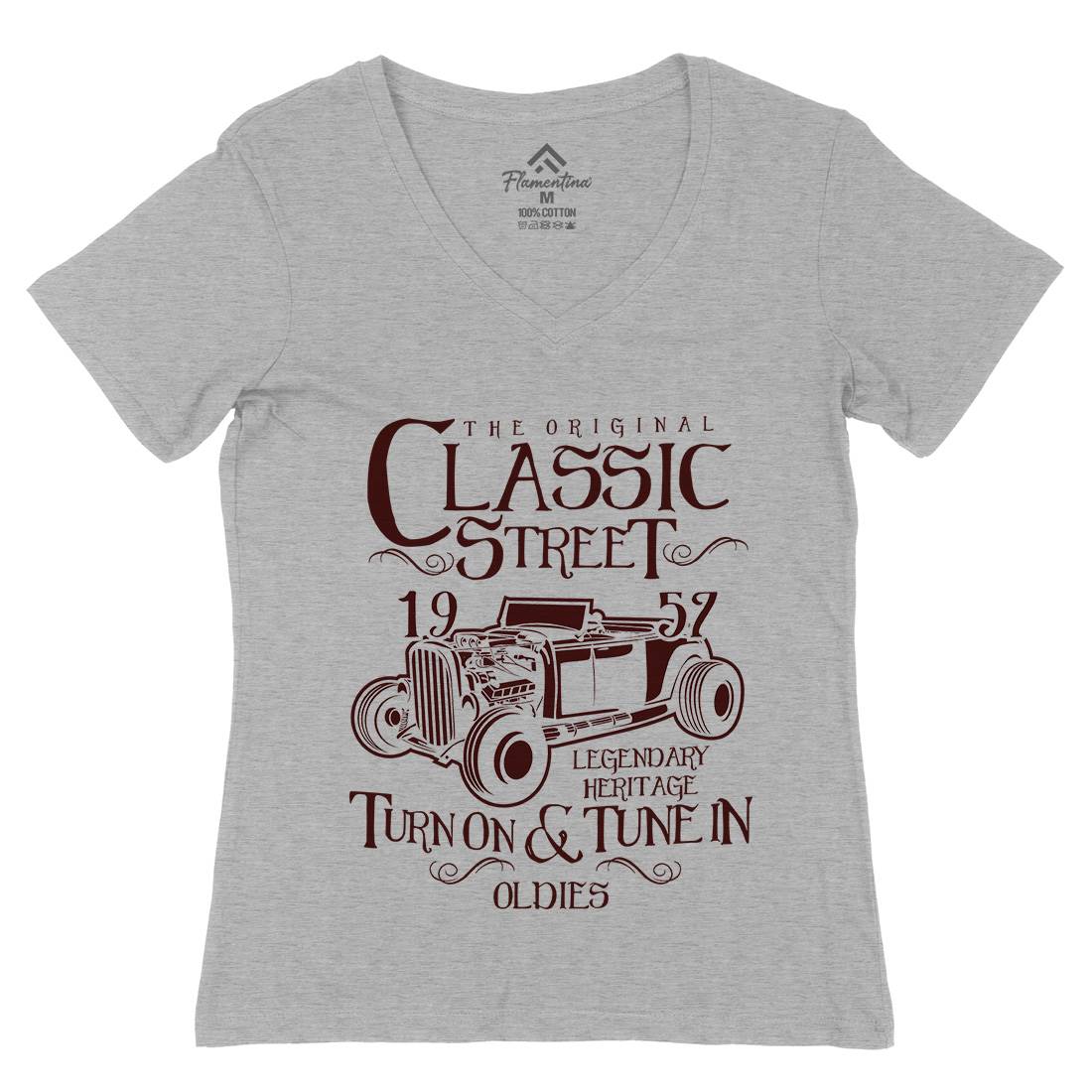 Hot Rod Classic Womens Organic V-Neck T-Shirt Cars B222