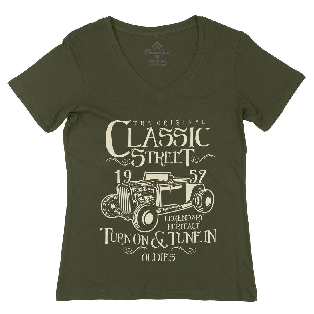 Hot Rod Classic Womens Organic V-Neck T-Shirt Cars B222