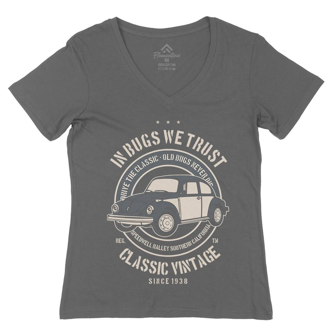 In Bugs We Trust Womens Organic V-Neck T-Shirt Cars B223