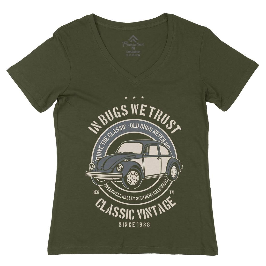 In Bugs We Trust Womens Organic V-Neck T-Shirt Cars B223