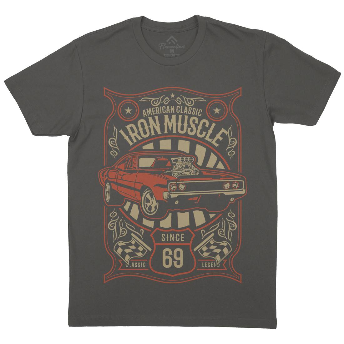 Iron Muscle Mens Organic Crew Neck T-Shirt Cars B225
