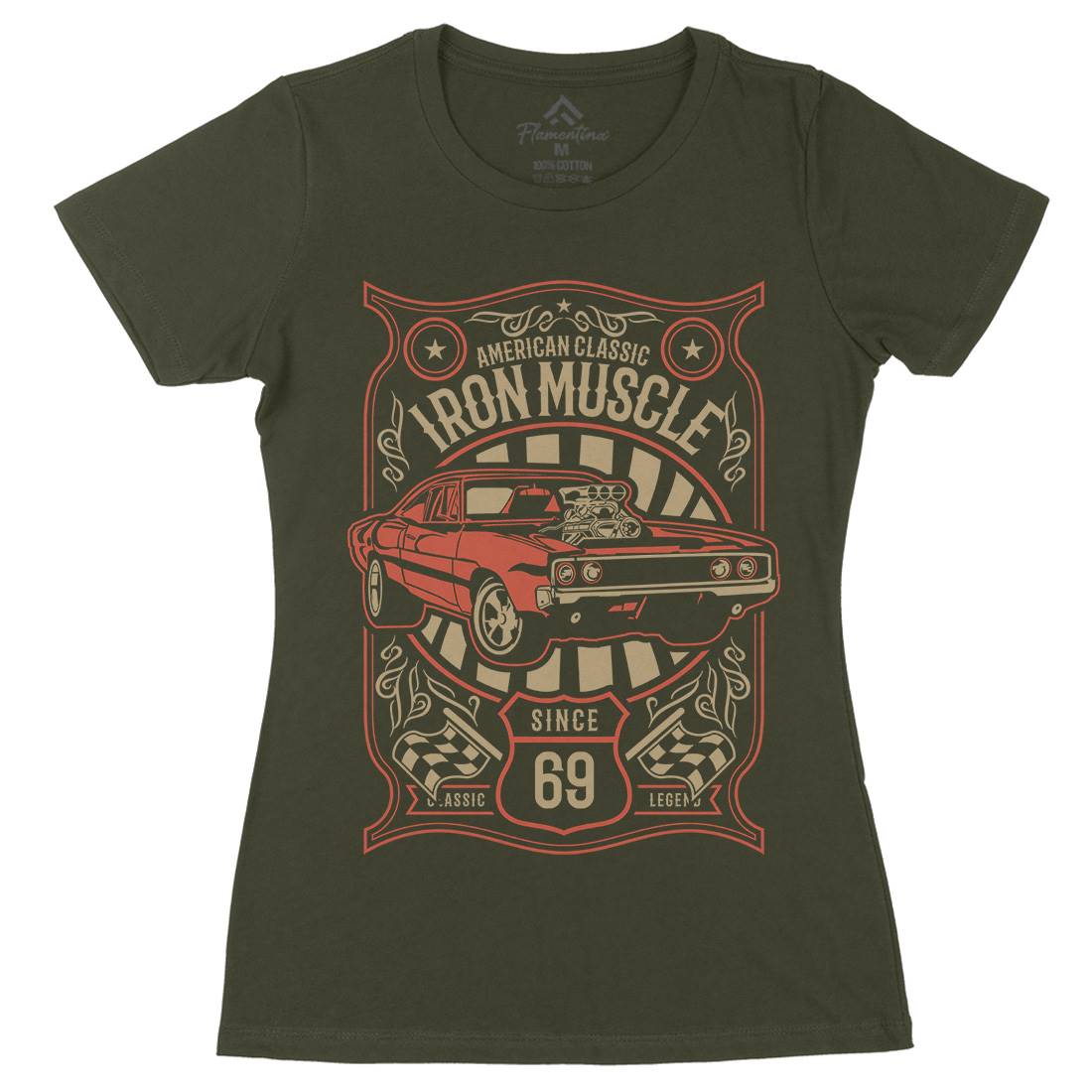 Iron Muscle Womens Organic Crew Neck T-Shirt Cars B225