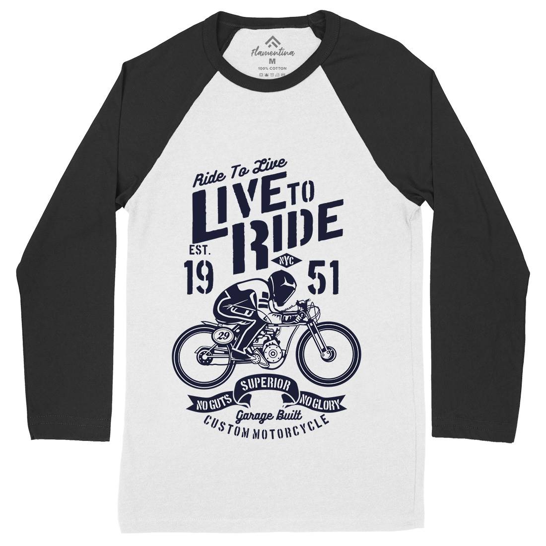 Live To Ride Mens Long Sleeve Baseball T-Shirt Motorcycles B227