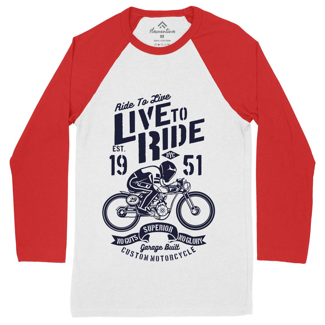 Live To Ride Mens Long Sleeve Baseball T-Shirt Motorcycles B227