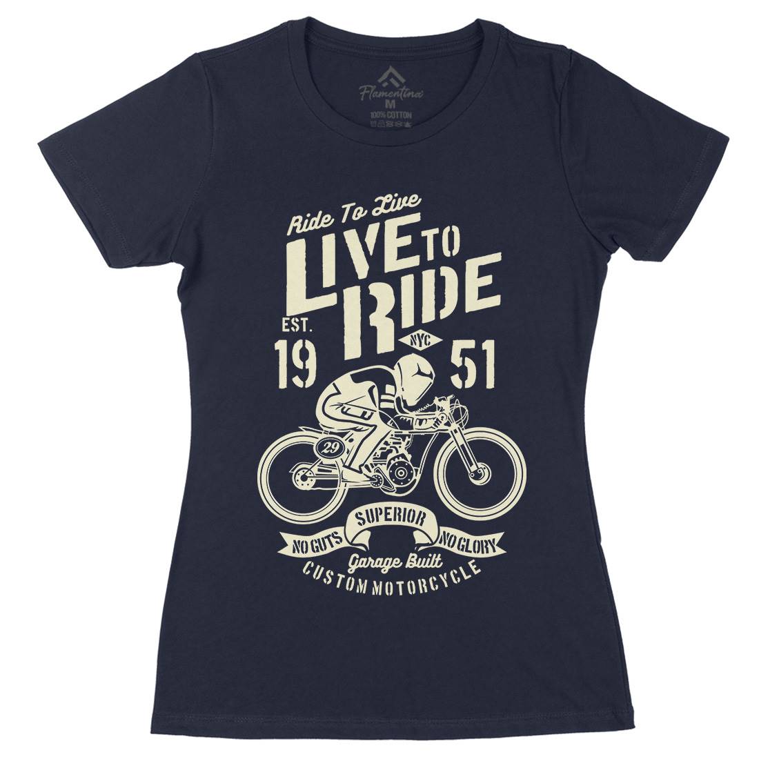 Live To Ride Womens Organic Crew Neck T-Shirt Motorcycles B227