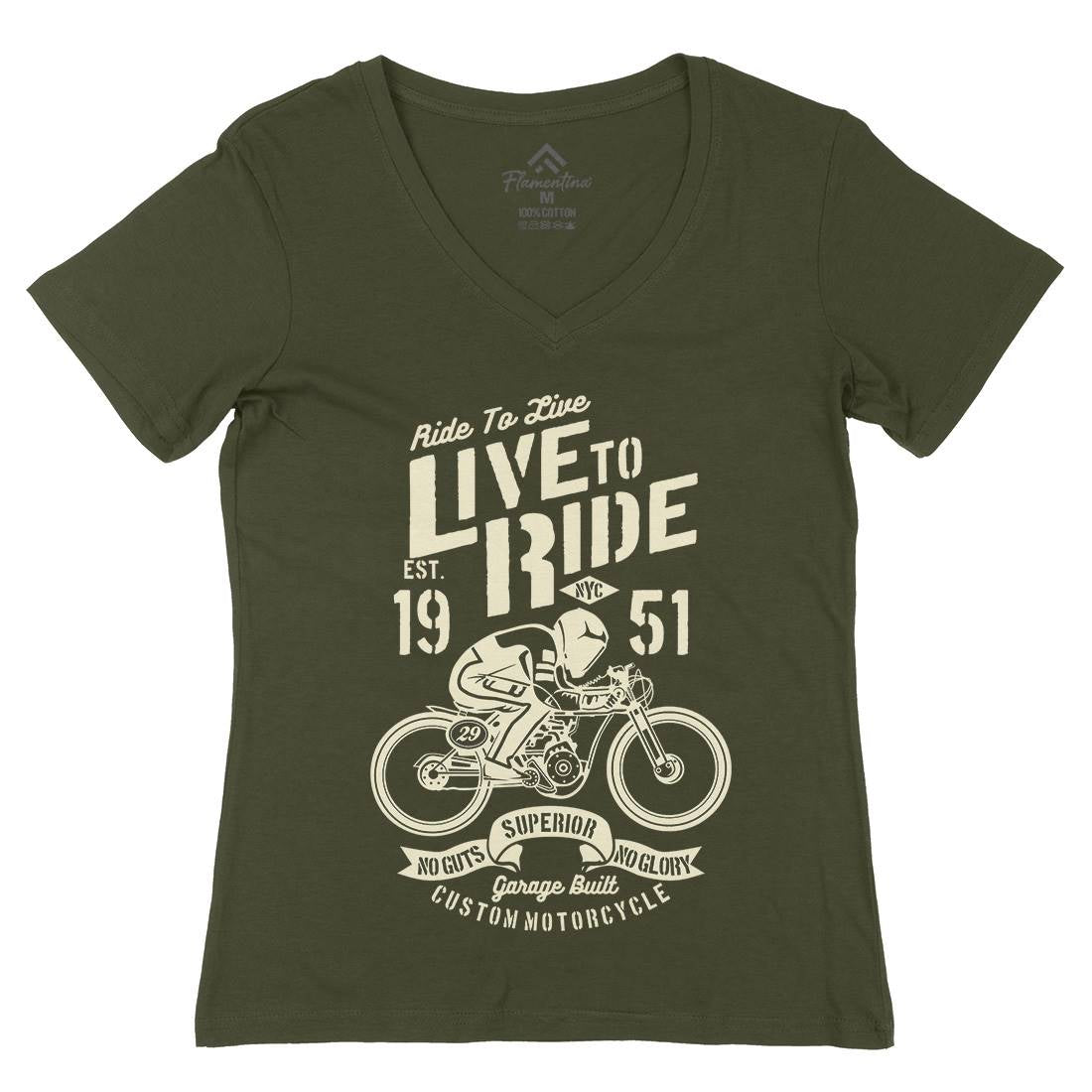 Live To Ride Womens Organic V-Neck T-Shirt Motorcycles B227