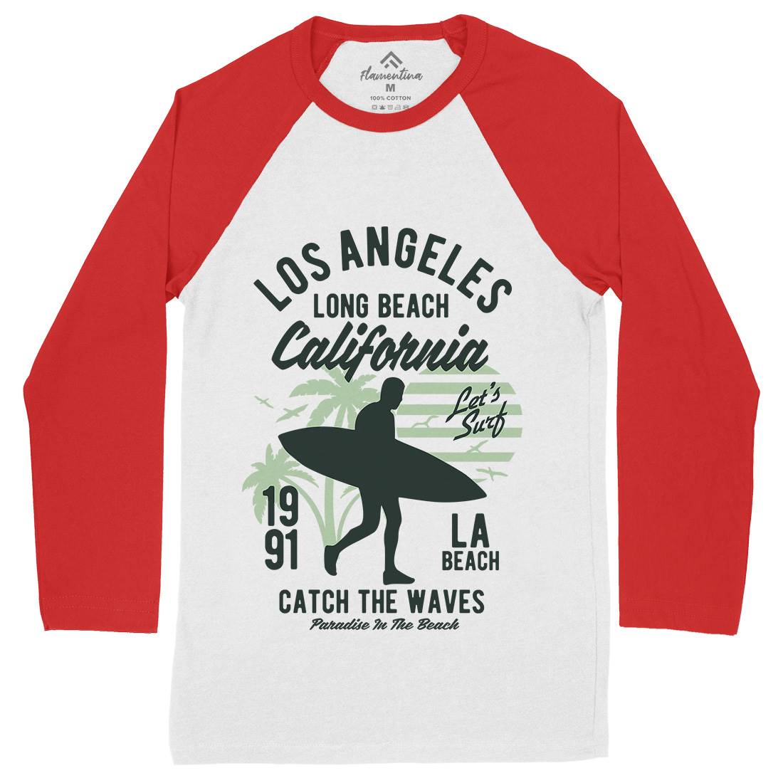 Los Angeles Long Mens Long Sleeve Baseball T-Shirt Surf B228