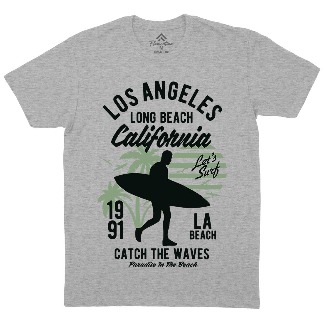 Los Angeles Long Mens Organic Crew Neck T-Shirt Surf B228