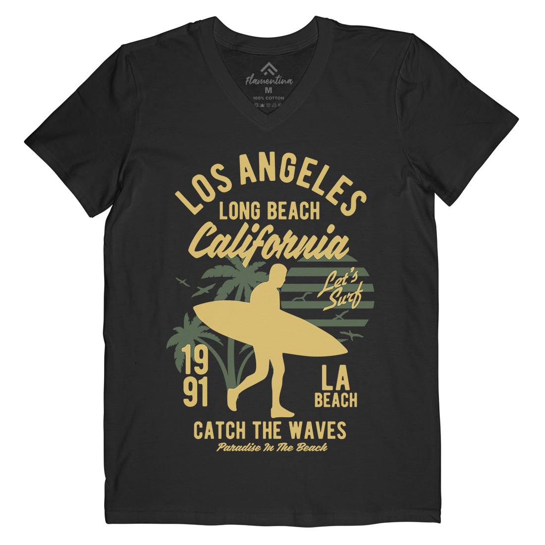 Los Angeles Long Mens V-Neck T-Shirt Surf B228