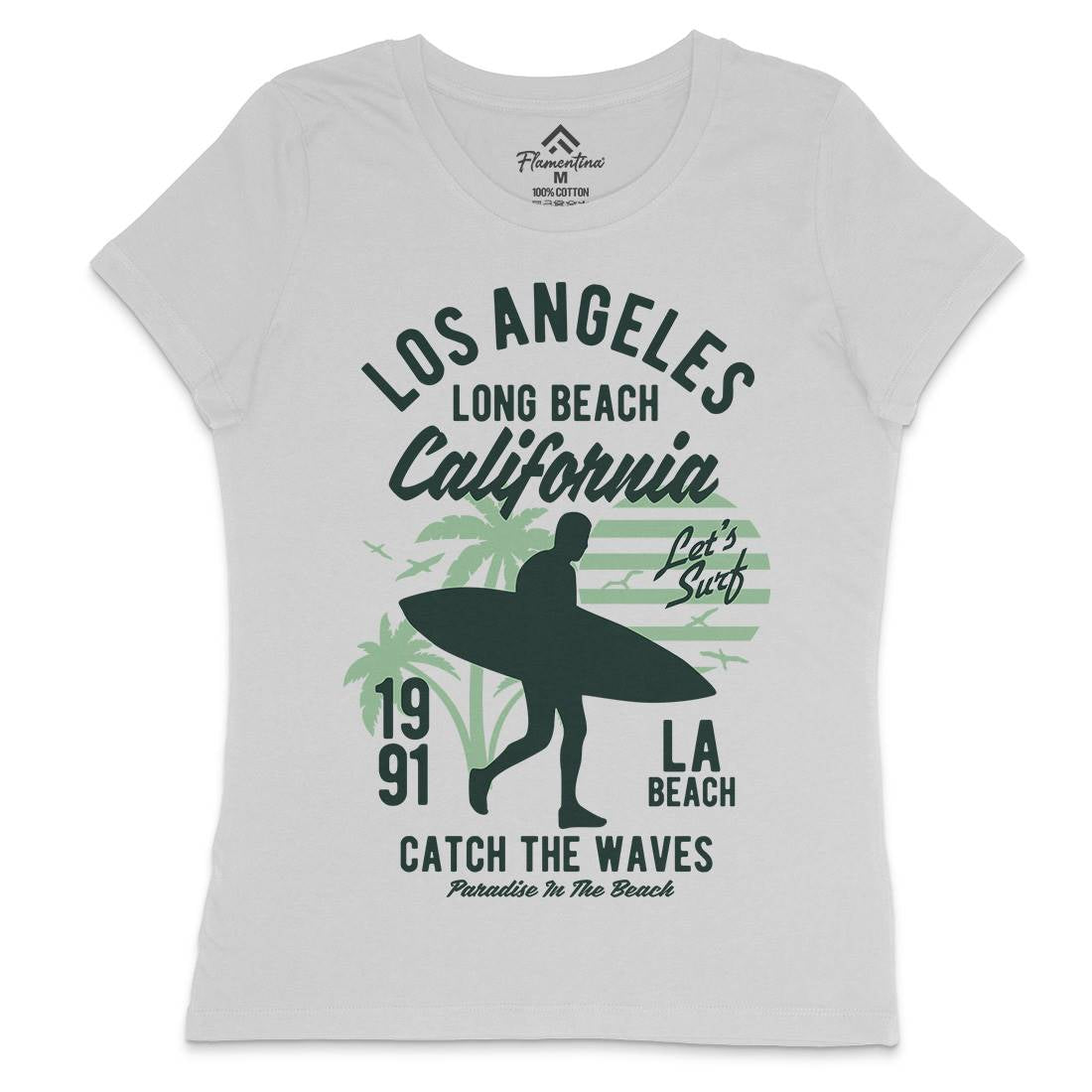 Los Angeles Long Womens Crew Neck T-Shirt Surf B228