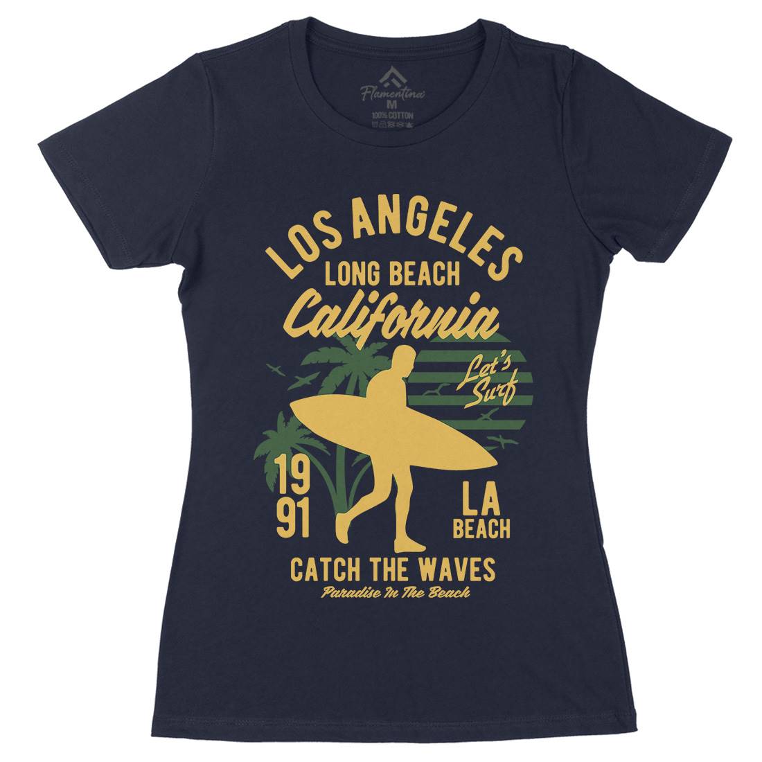 Los Angeles Long Womens Organic Crew Neck T-Shirt Surf B228