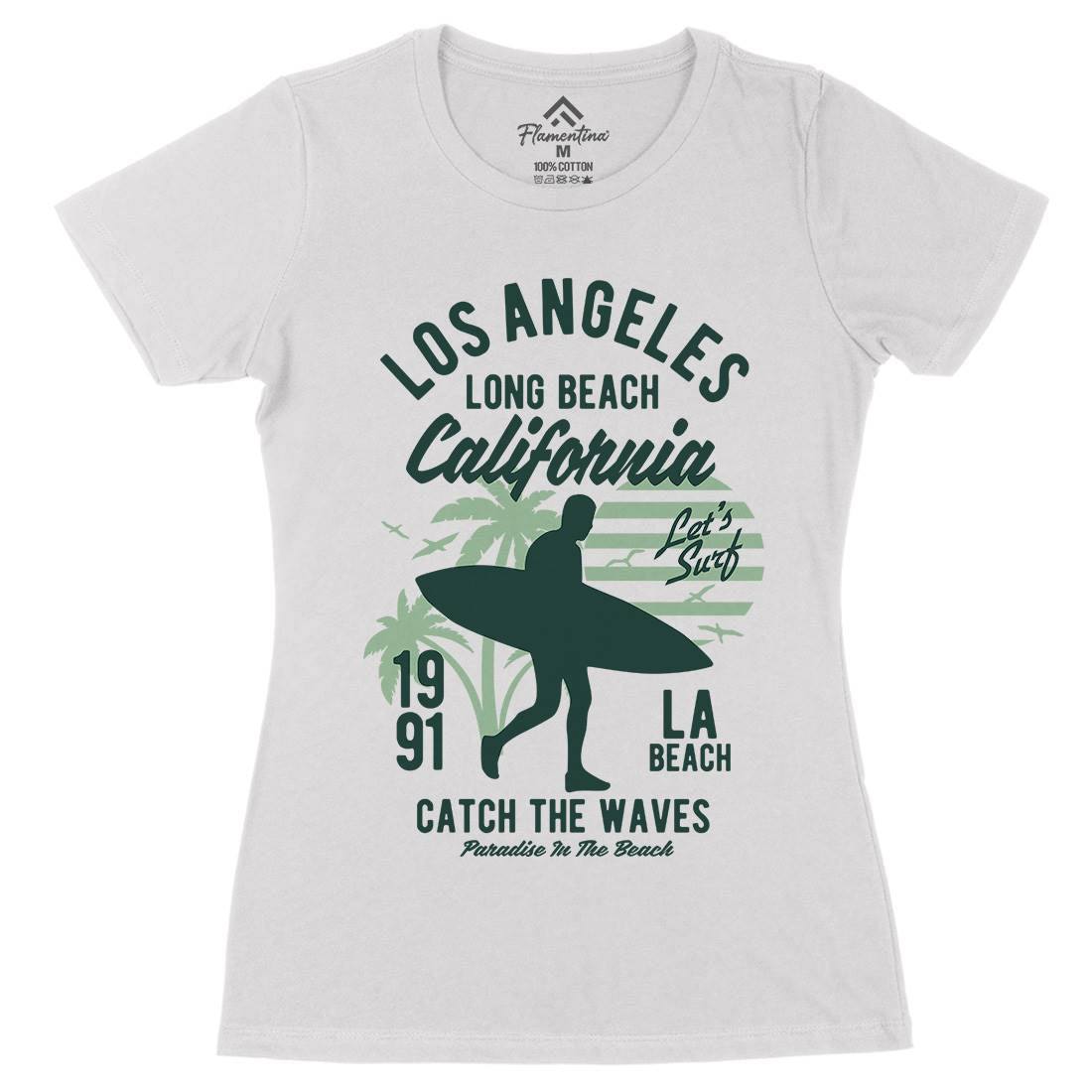 Los Angeles Long Womens Organic Crew Neck T-Shirt Surf B228