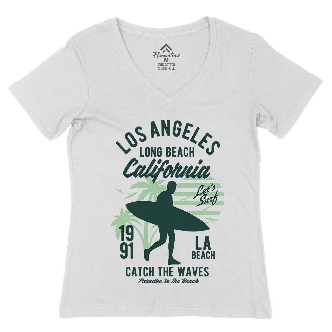 Los Angeles Long Womens Organic V-Neck T-Shirt Surf B228