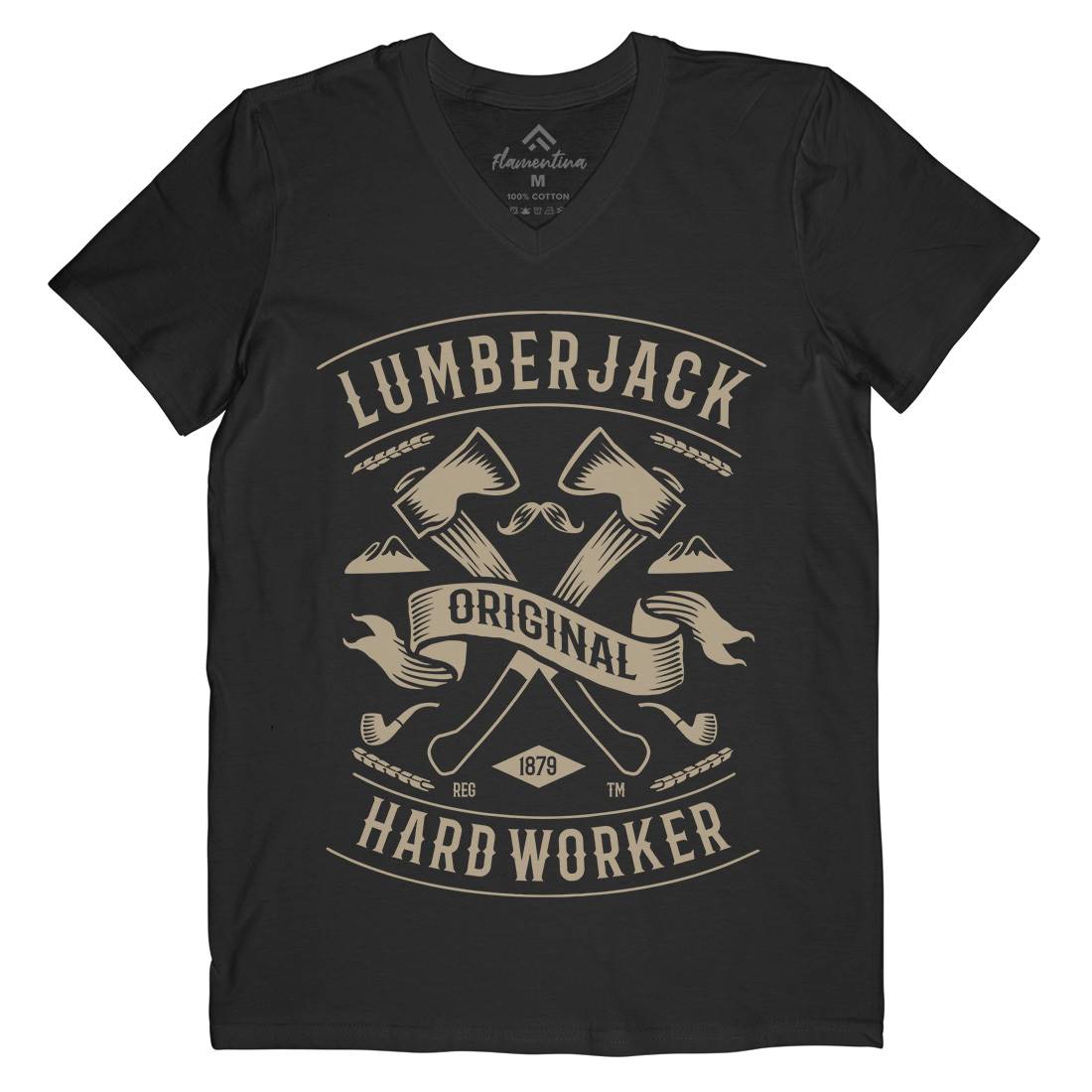 Lumberjack Mens Organic V-Neck T-Shirt Retro B229