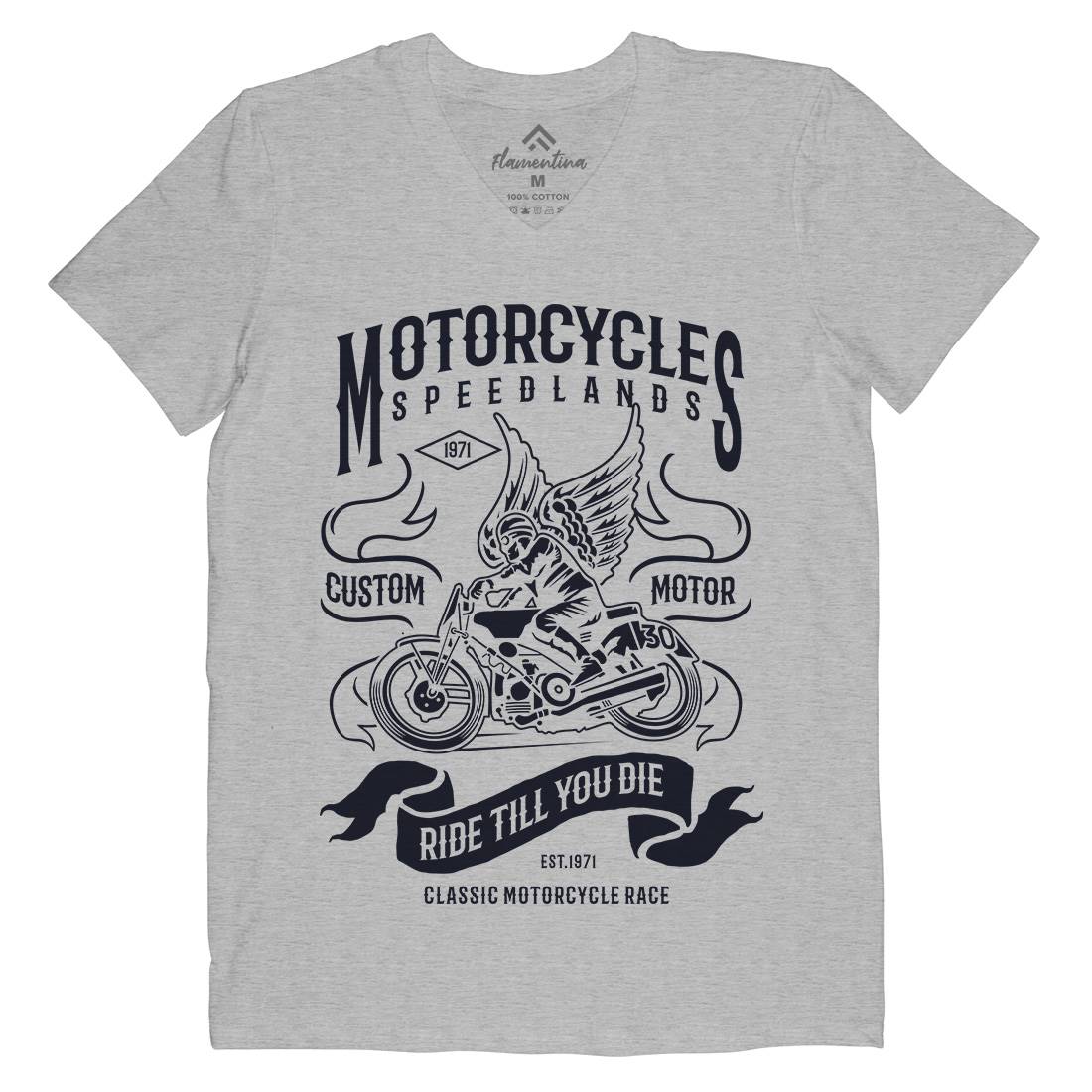 Speed Lands Mens Organic V-Neck T-Shirt Motorcycles B232