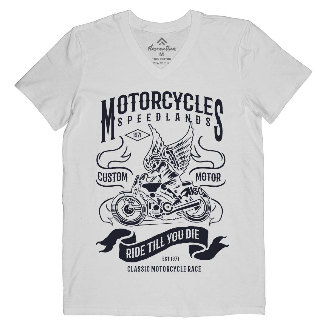 Speed Lands Mens Organic V-Neck T-Shirt Motorcycles B232