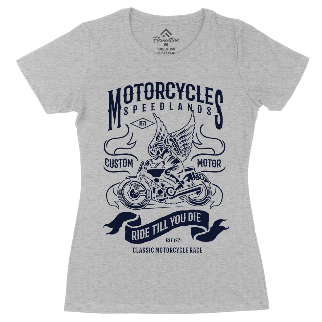Speed Lands Womens Organic Crew Neck T-Shirt Motorcycles B232