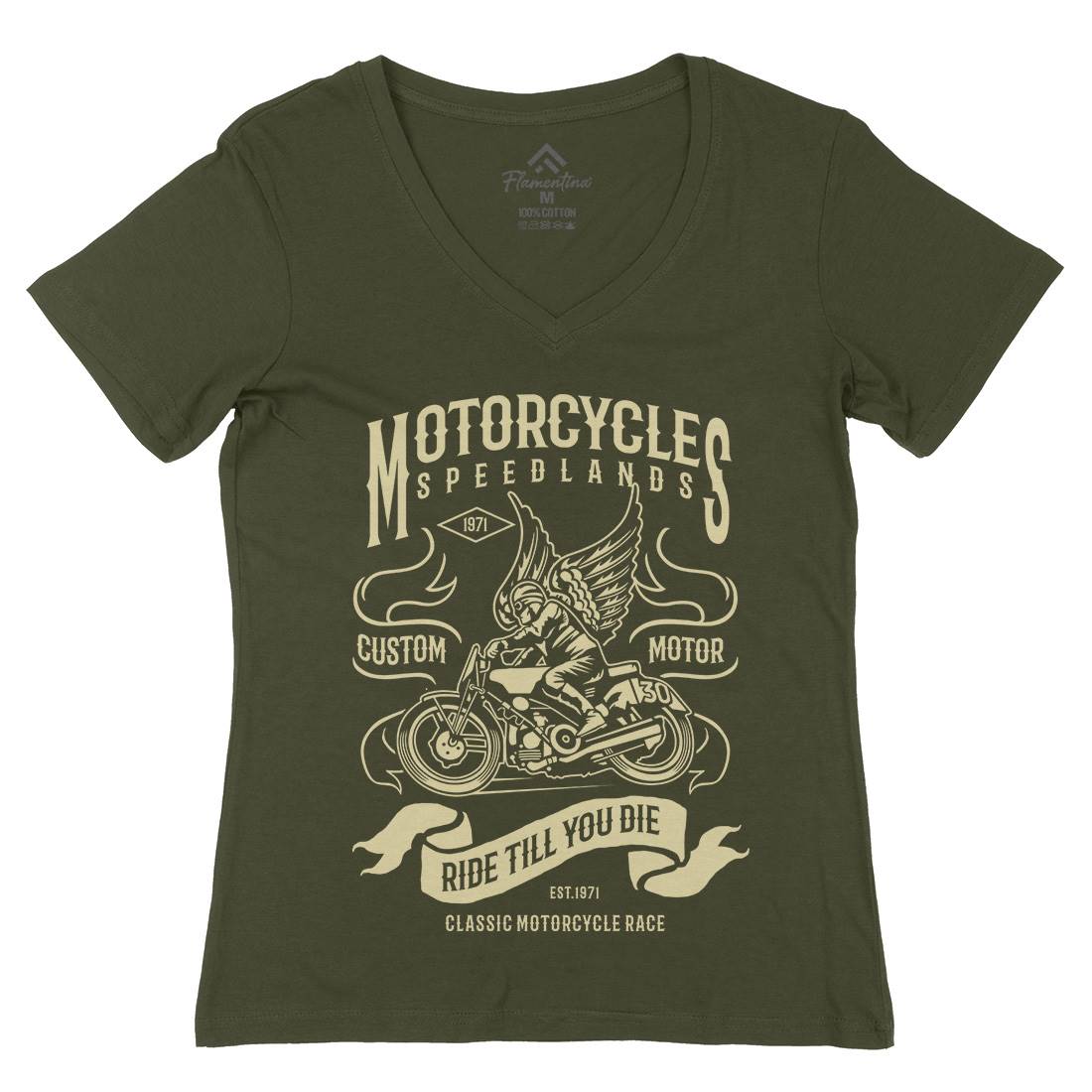 Speed Lands Womens Organic V-Neck T-Shirt Motorcycles B232
