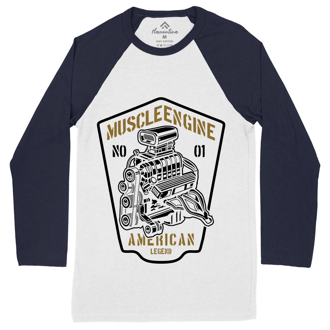 Muscle Engine Mens Long Sleeve Baseball T-Shirt Cars B234
