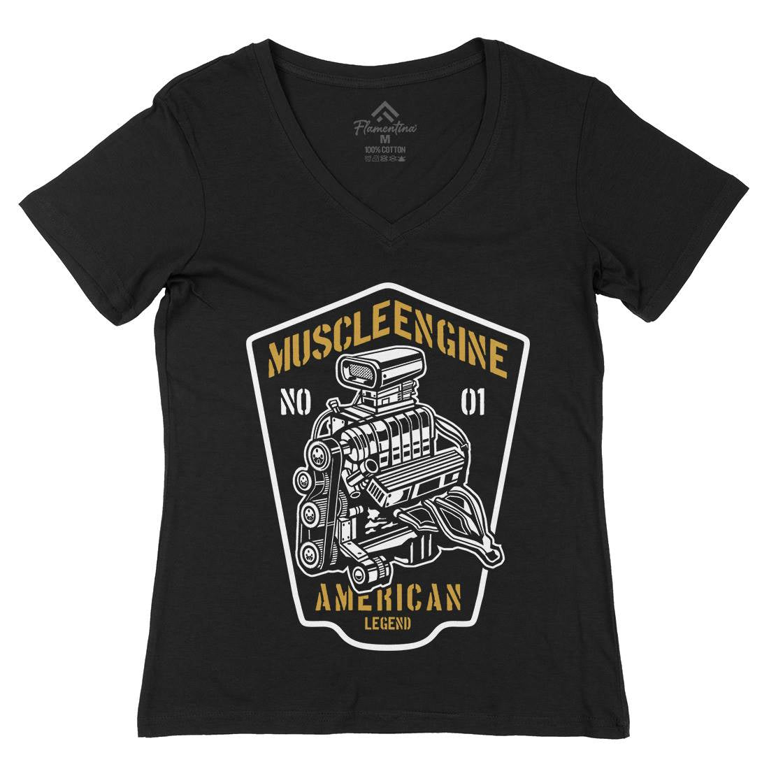 Muscle Engine Womens Organic V-Neck T-Shirt Cars B234