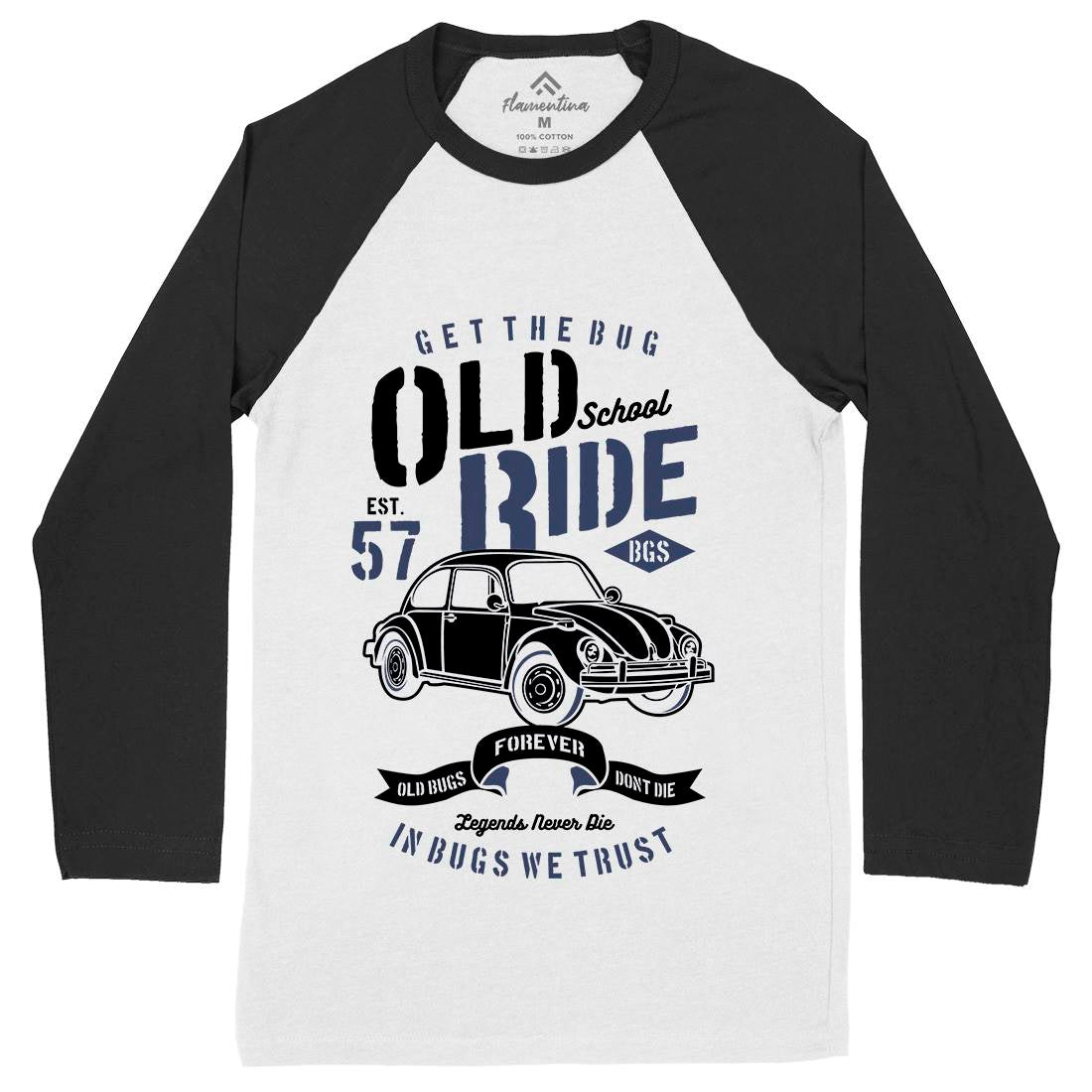 Old School Ride Mens Long Sleeve Baseball T-Shirt Cars B239