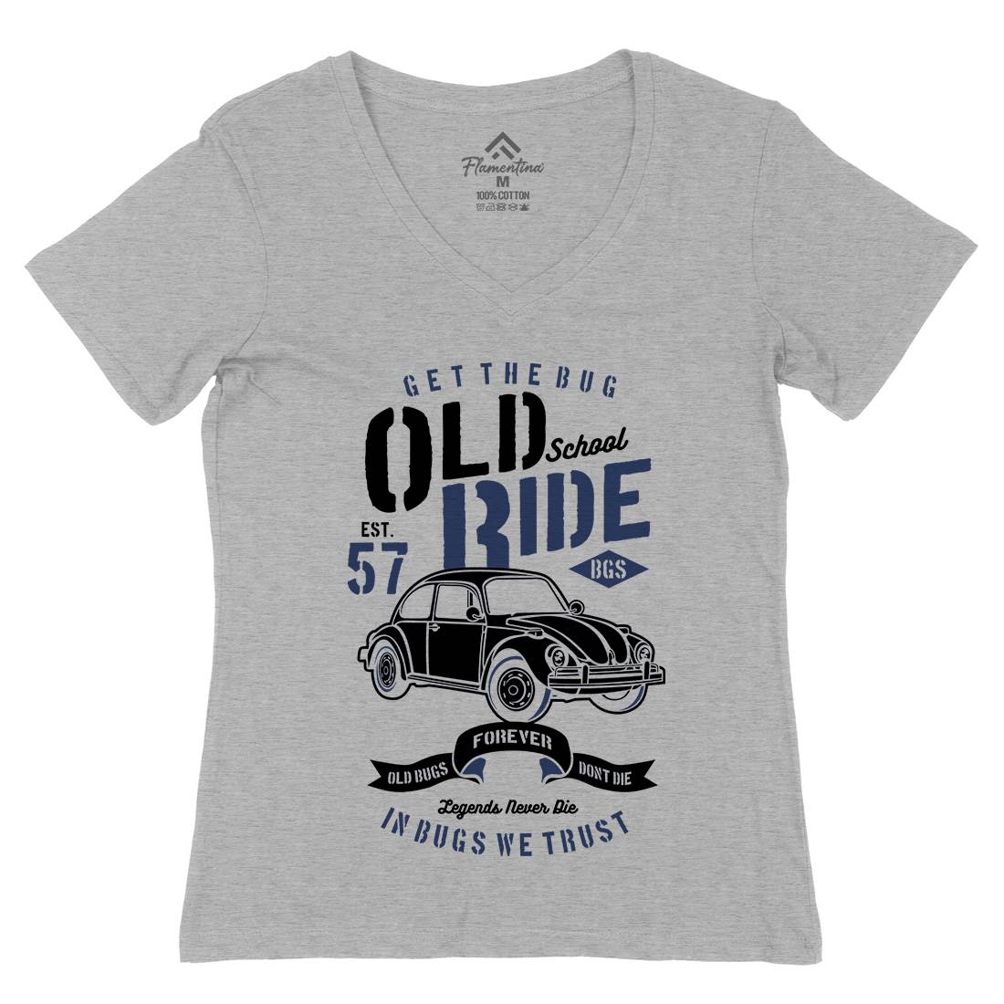 Old School Ride Womens Organic V-Neck T-Shirt Cars B239