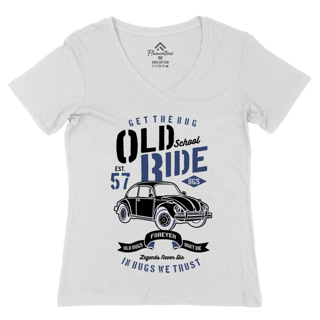 Old School Ride Womens Organic V-Neck T-Shirt Cars B239