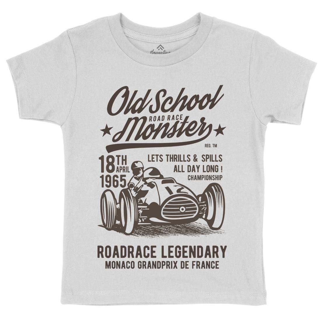Old School Road Race Monster Kids Organic Crew Neck T-Shirt Cars B240