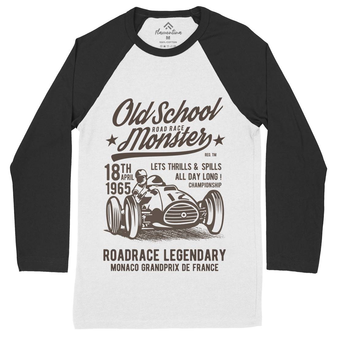 Old School Road Race Monster Mens Long Sleeve Baseball T-Shirt Cars B240