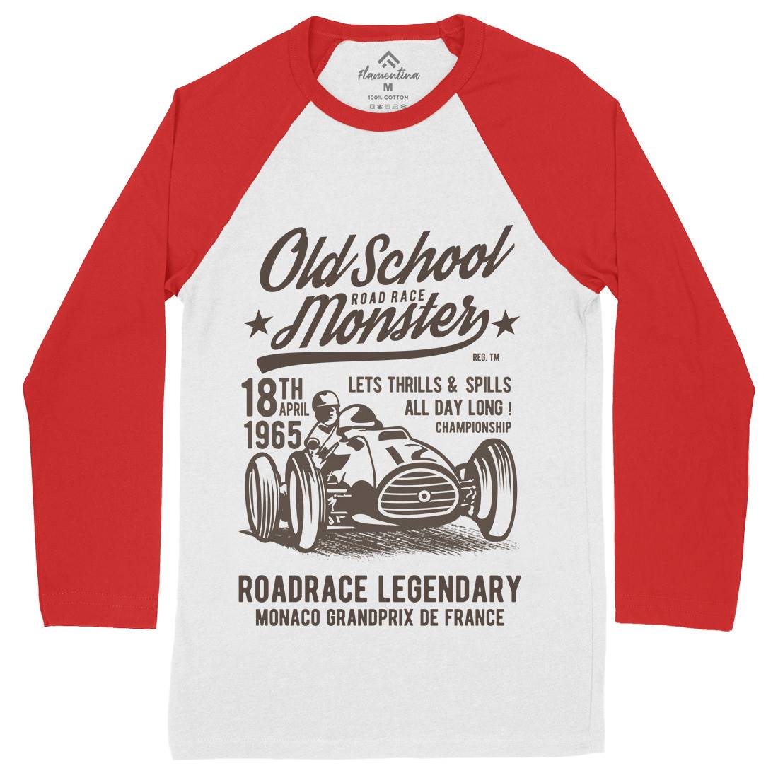 Old School Road Race Monster Mens Long Sleeve Baseball T-Shirt Cars B240