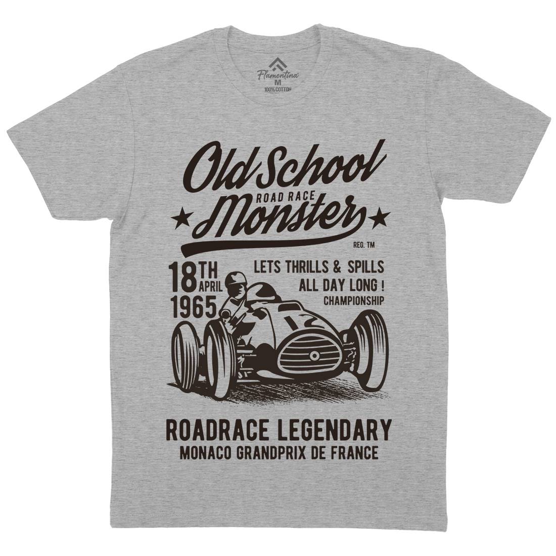 Old School Road Race Monster Mens Organic Crew Neck T-Shirt Cars B240