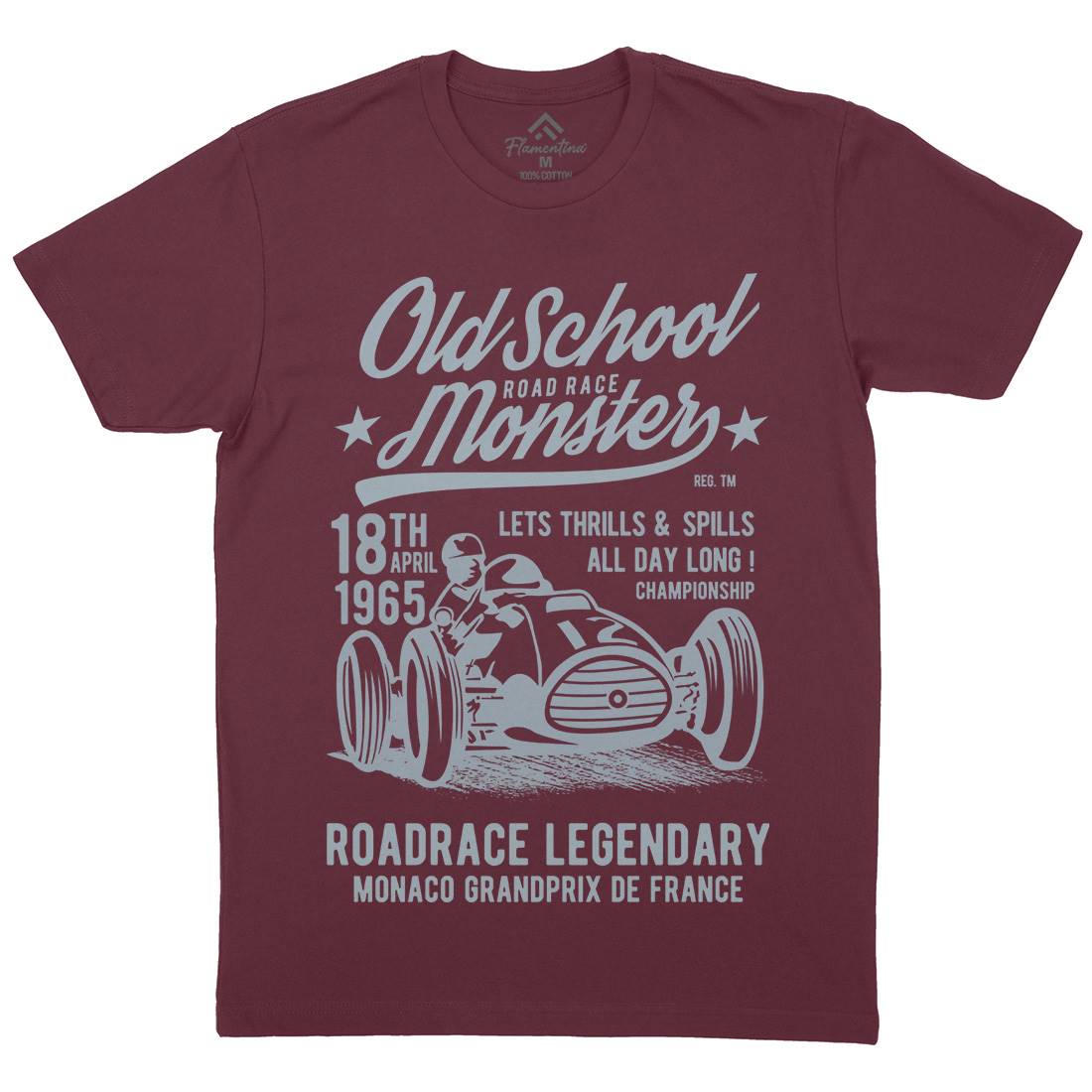 Old School Road Race Monster Mens Organic Crew Neck T-Shirt Cars B240