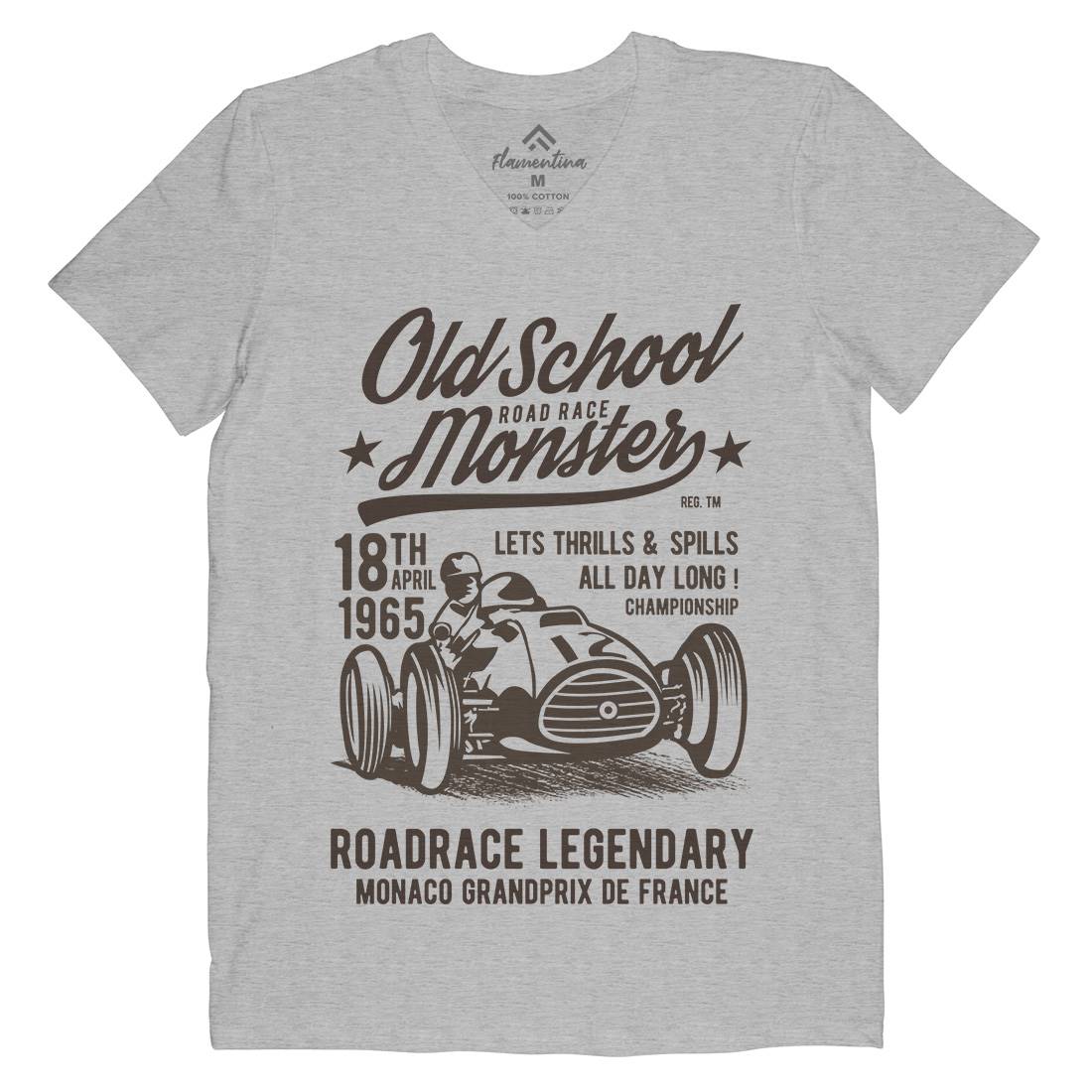 Old School Road Race Monster Mens Organic V-Neck T-Shirt Cars B240