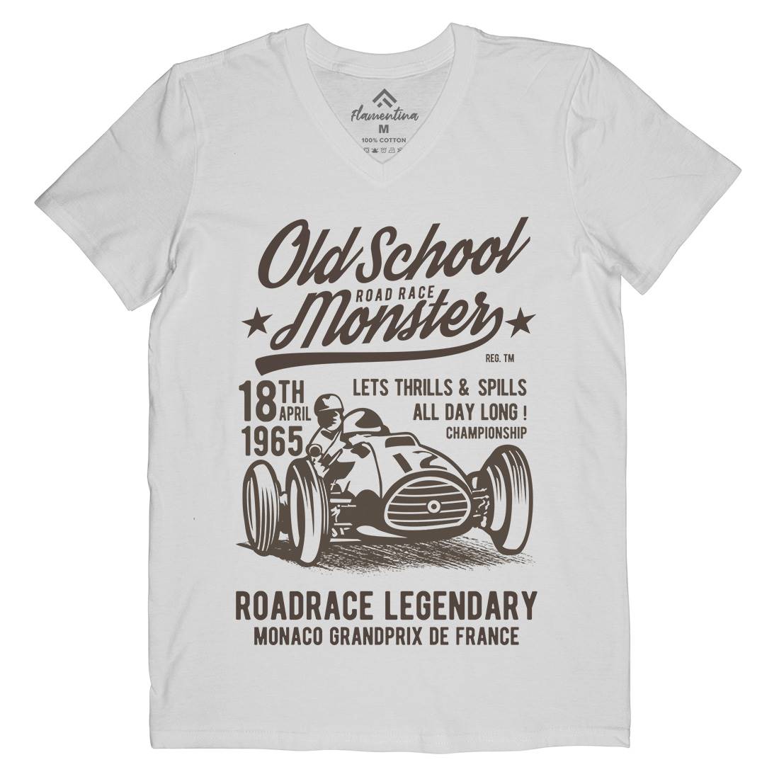 Old School Road Race Monster Mens Organic V-Neck T-Shirt Cars B240
