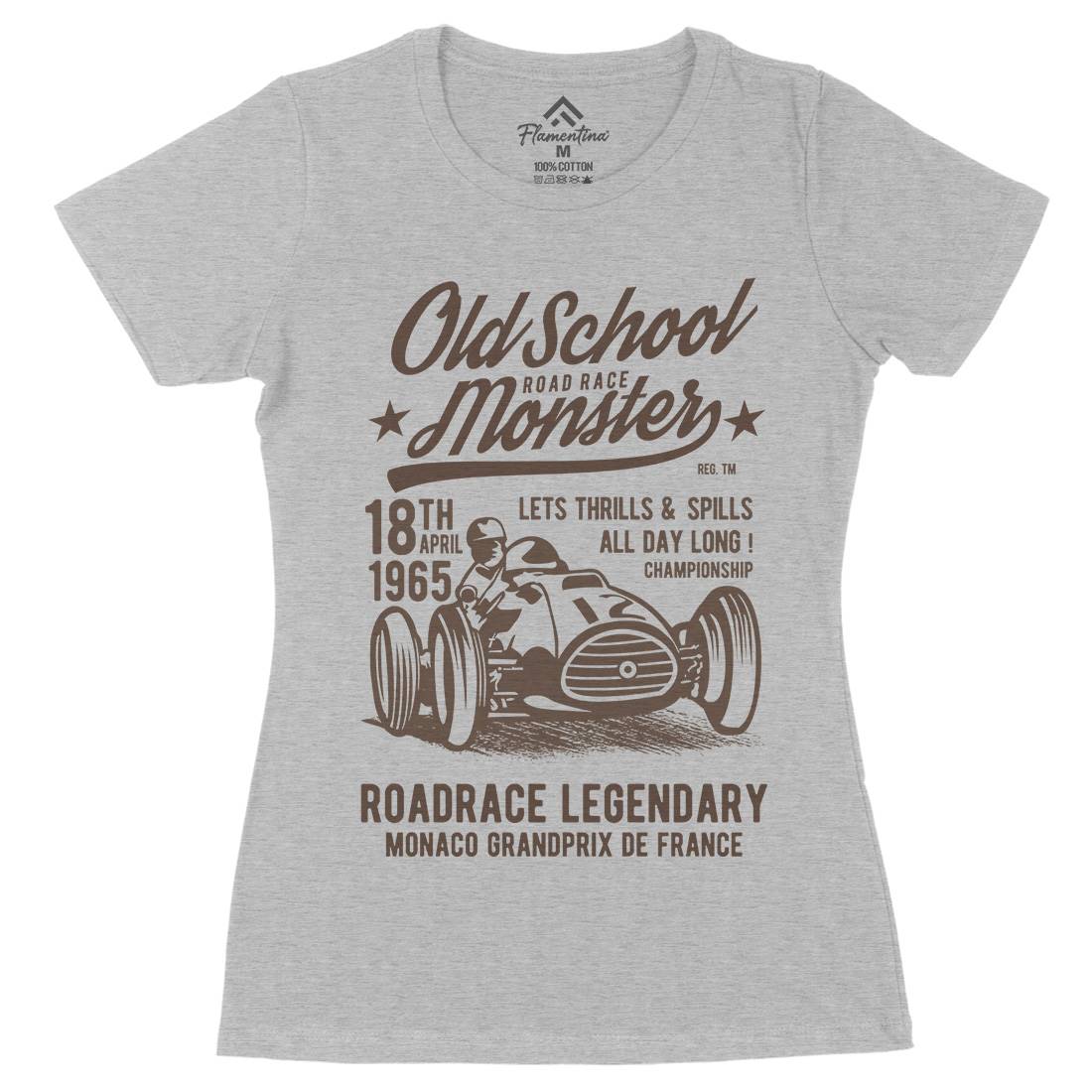 Old School Road Race Monster Womens Organic Crew Neck T-Shirt Cars B240