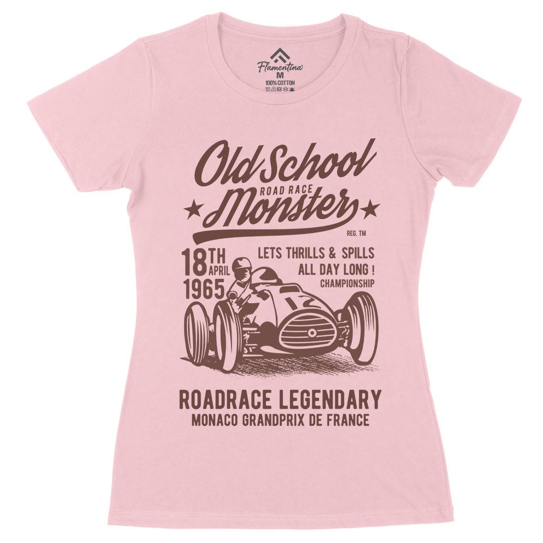 Old School Road Race Monster Womens Organic Crew Neck T-Shirt Cars B240