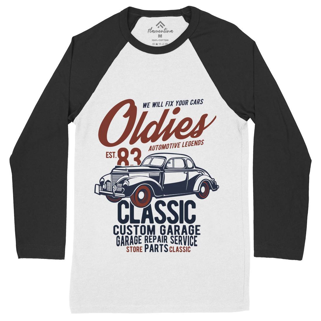 Oldies Mens Long Sleeve Baseball T-Shirt Cars B241