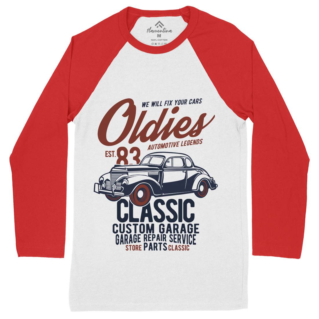 Oldies Mens Long Sleeve Baseball T-Shirt Cars B241