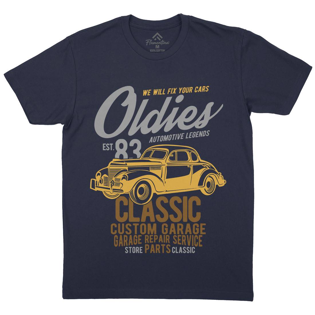 Oldies Mens Organic Crew Neck T-Shirt Cars B241
